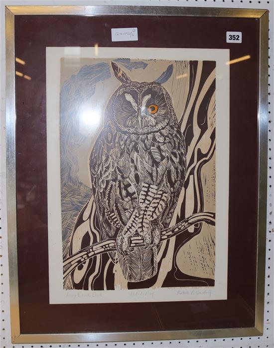 Floral tapestry & artists proof woodcut owl